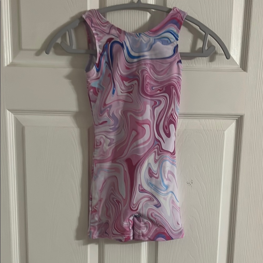 Jeskids Kids Pink and Blue Swirl One Piece Swimsuit, shorts style